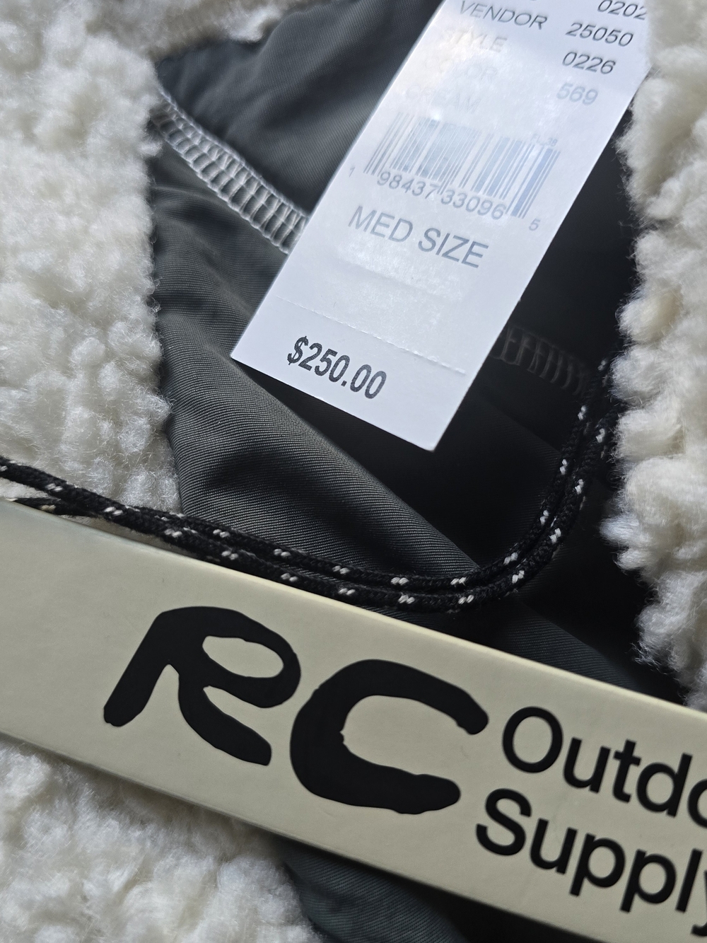 RC Outdoor Supply Sherpa Jacket - Cream with Dark Gray Trim